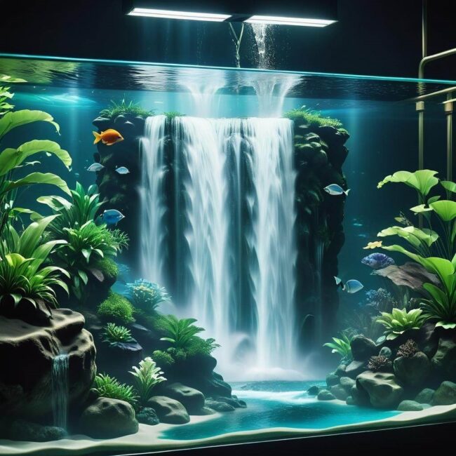 Dekoracyjne rośliny wokół wodospadu